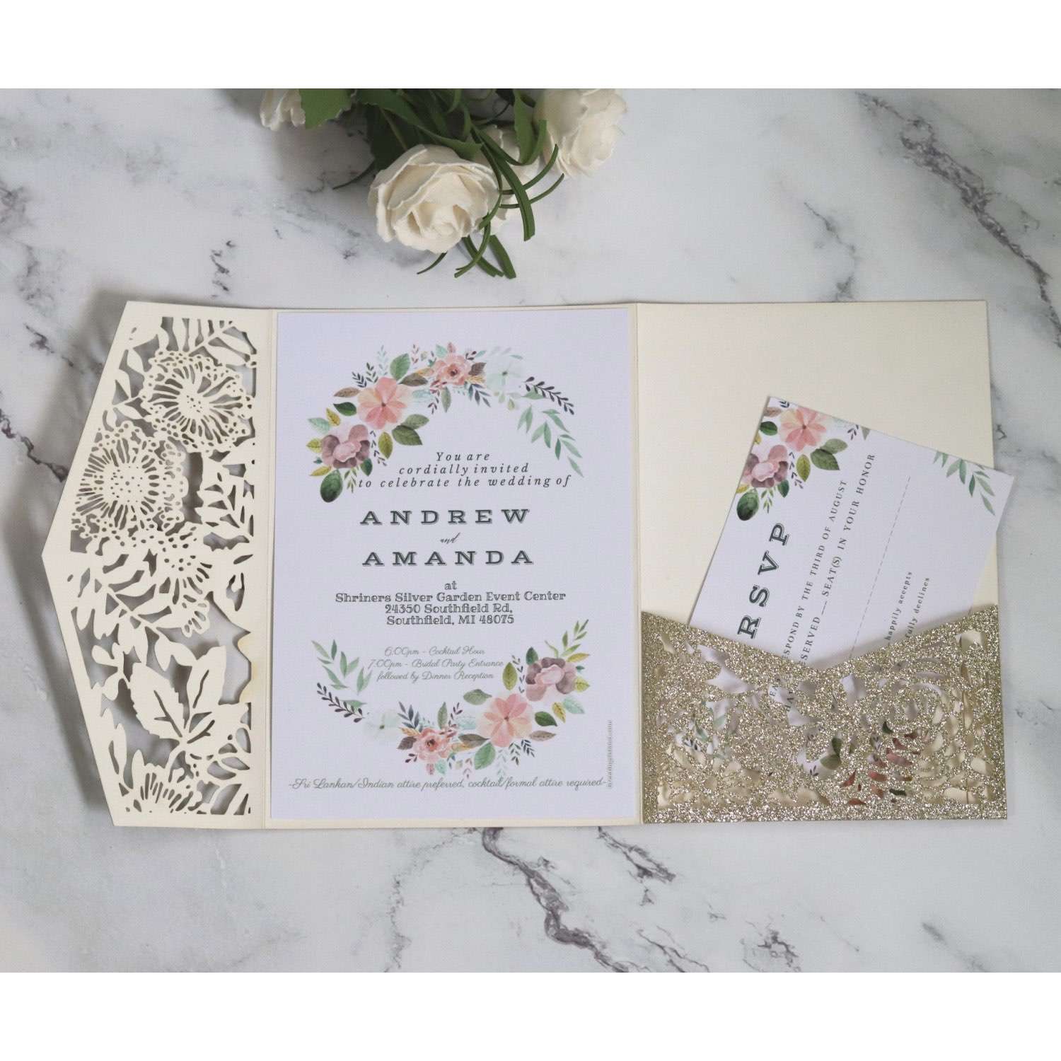 Square Business Invitation Card Laser Holiday Greeting Card Rose Card